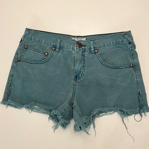 size 27 Free People turquoise jean shorts - great condition!